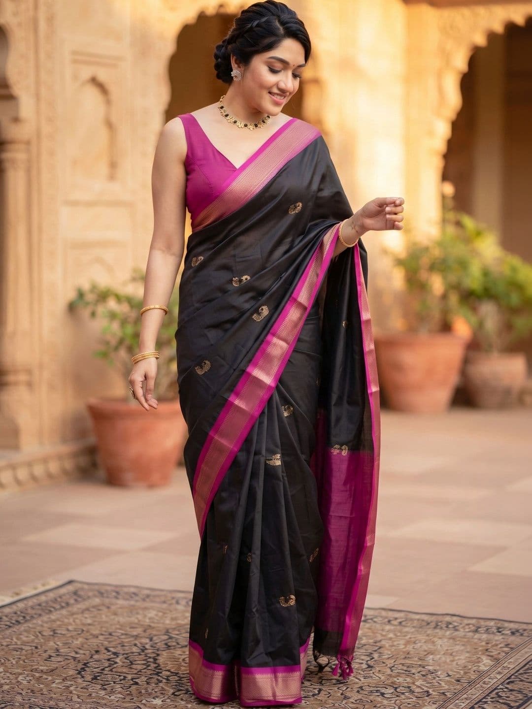 VILLE FASHION Woven Design Zari Art Silk Kanjeevaram Saree - view 1