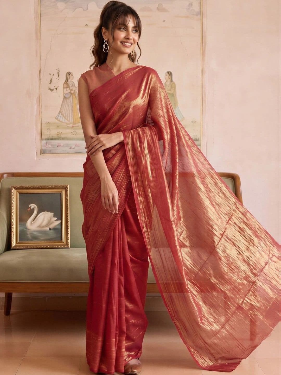 KALINI Striped Zari Tissue Designer Saree - view 1