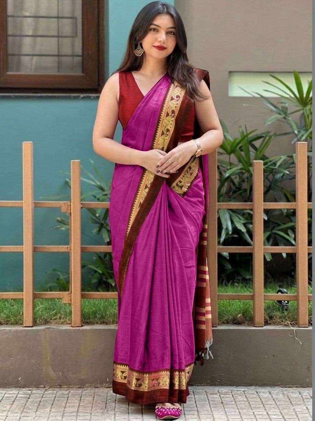 KALINI Woven Design Zari Silk Cotton Designer Gadwal Saree - view 1