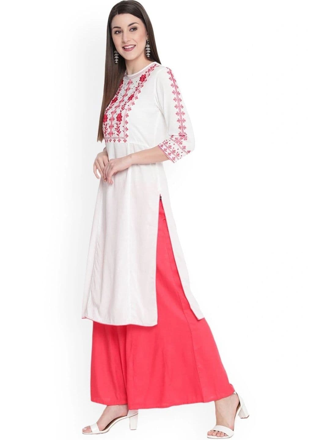 SAVI Women Ethnic Motifs Embroidered Regular Thread Work Kurta with Palazzos thumbnail 4