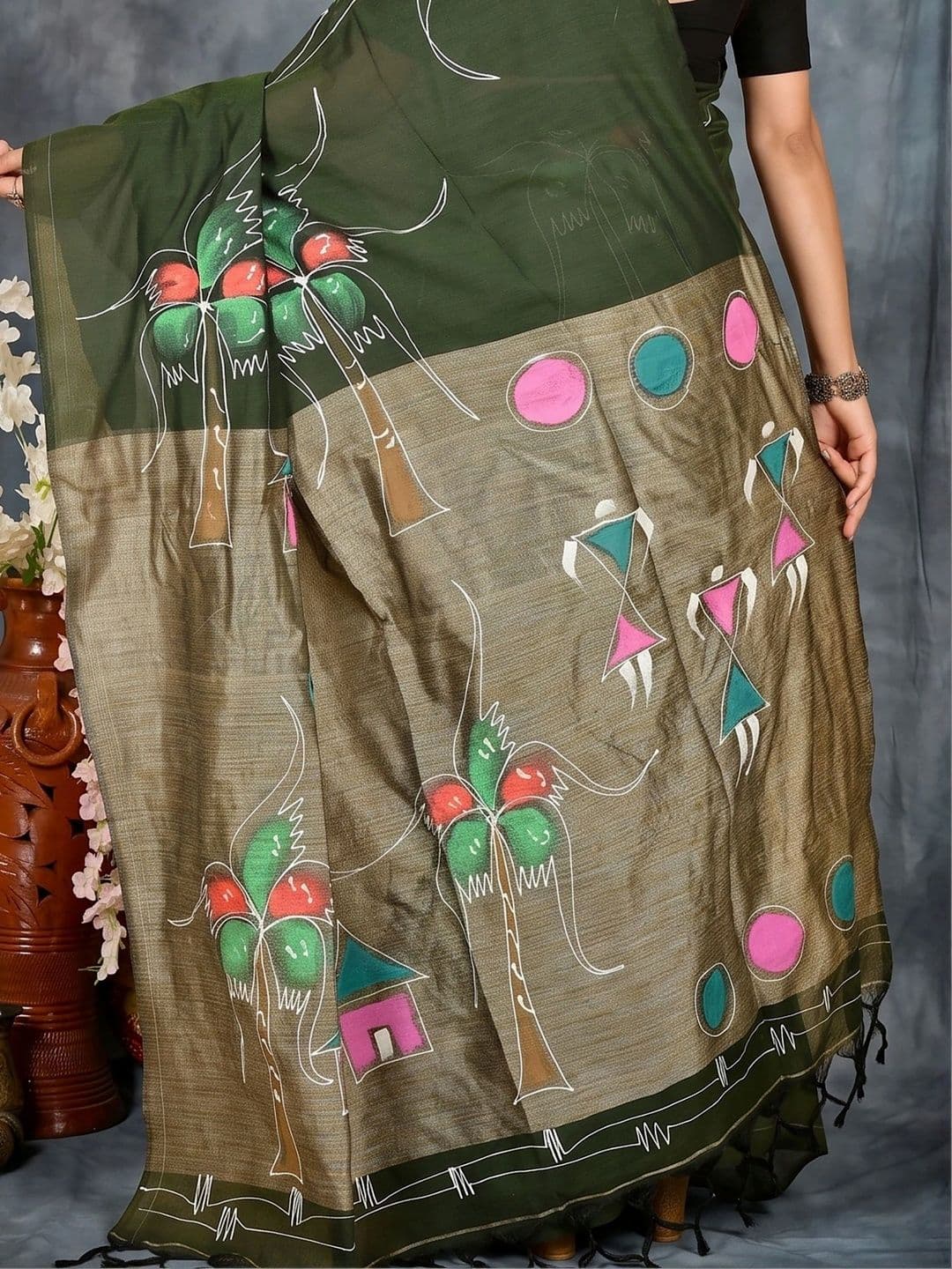 GitAsit Warli Sequinned Pure Cotton Handloom Taant Saree thumbnail 4