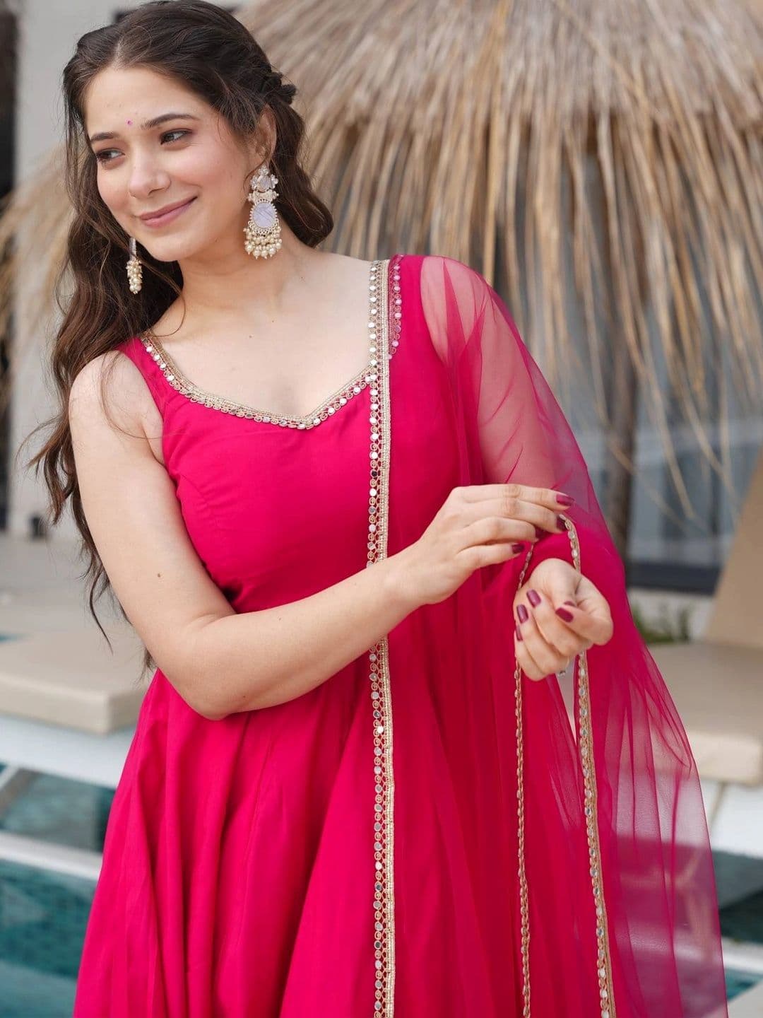 VASTRABELLA Women Regular Gotta Patti Chanderi Silk Kurta with Trousers & With Dupatta thumbnail 2