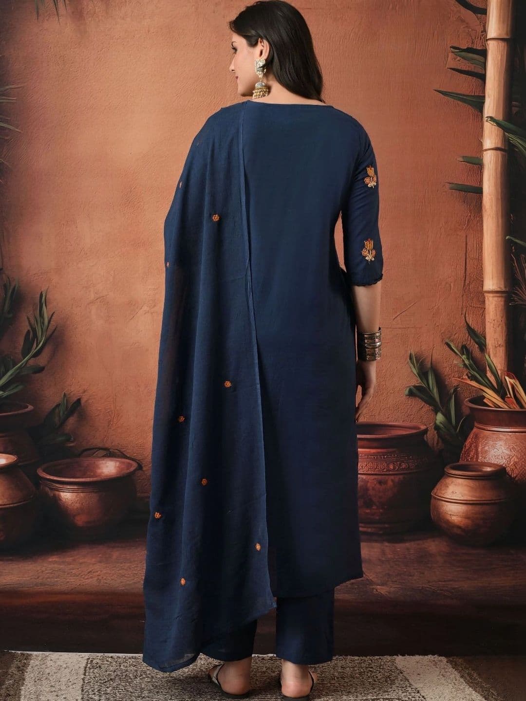 Encourage Women Ethnic Motifs Embroidered Regular Thread Work Kurta with Trousers & With Dupatta thumbnail 5