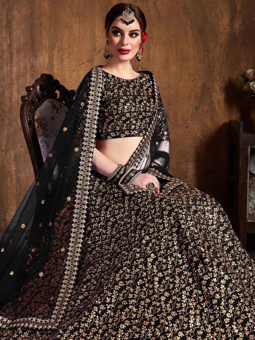 Zeel Clothing Embellished Sequinned Semi-Stitched Lehenga & Unstitched Blouse With Dupatta thumbnail 3