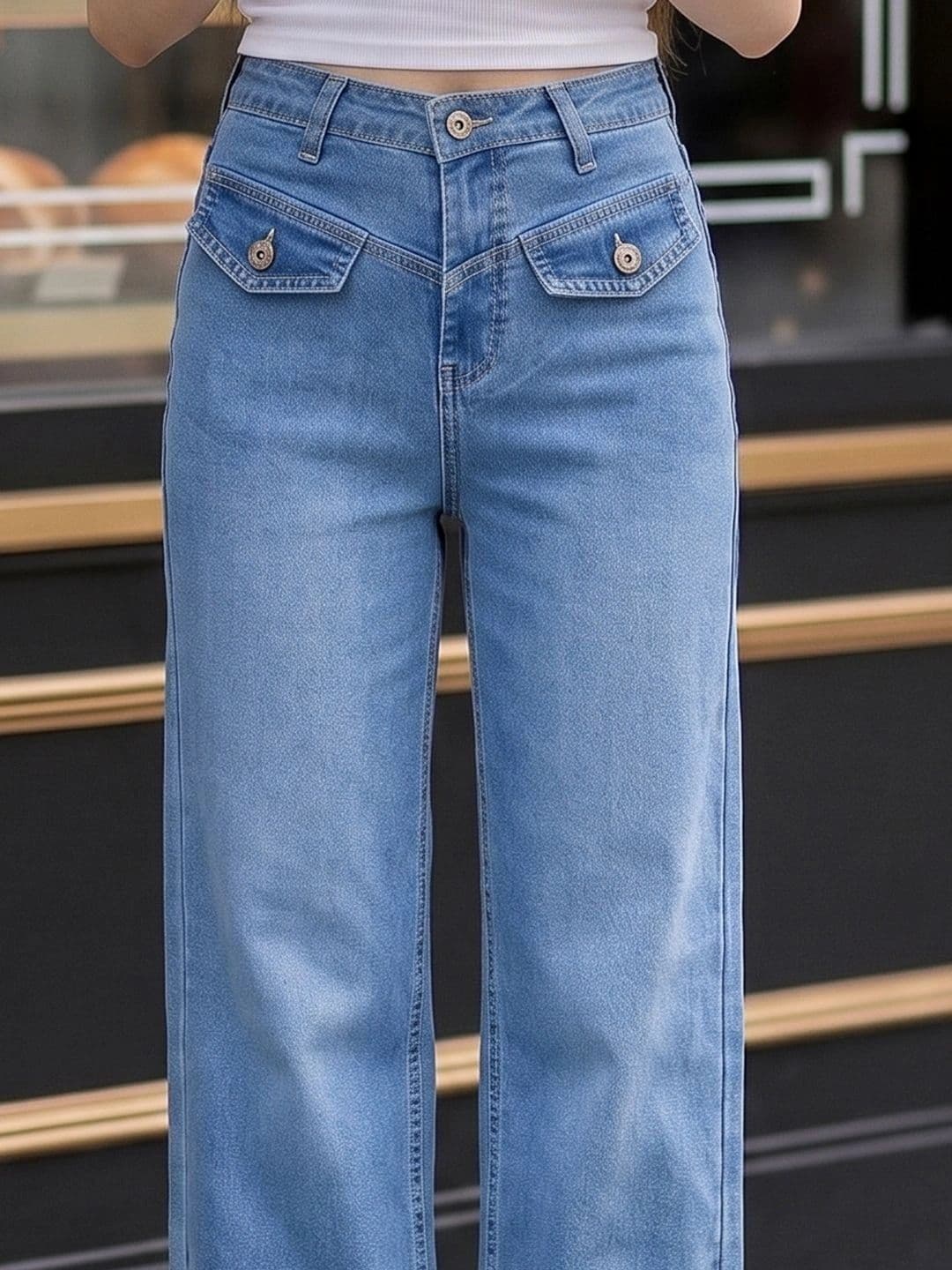 Style Quotient Women Classic Wide Leg High-Rise Light Fade Stretchable Jeans thumbnail 4