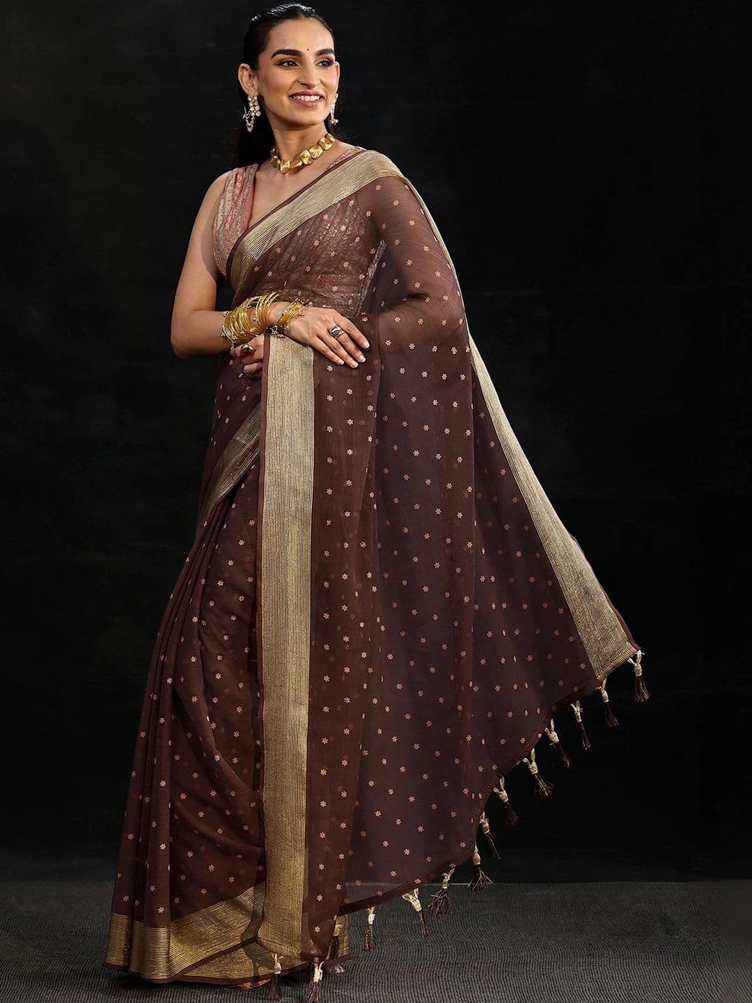 Libas Woven Design Zari Pure Chiffon Saree thumbnail 5