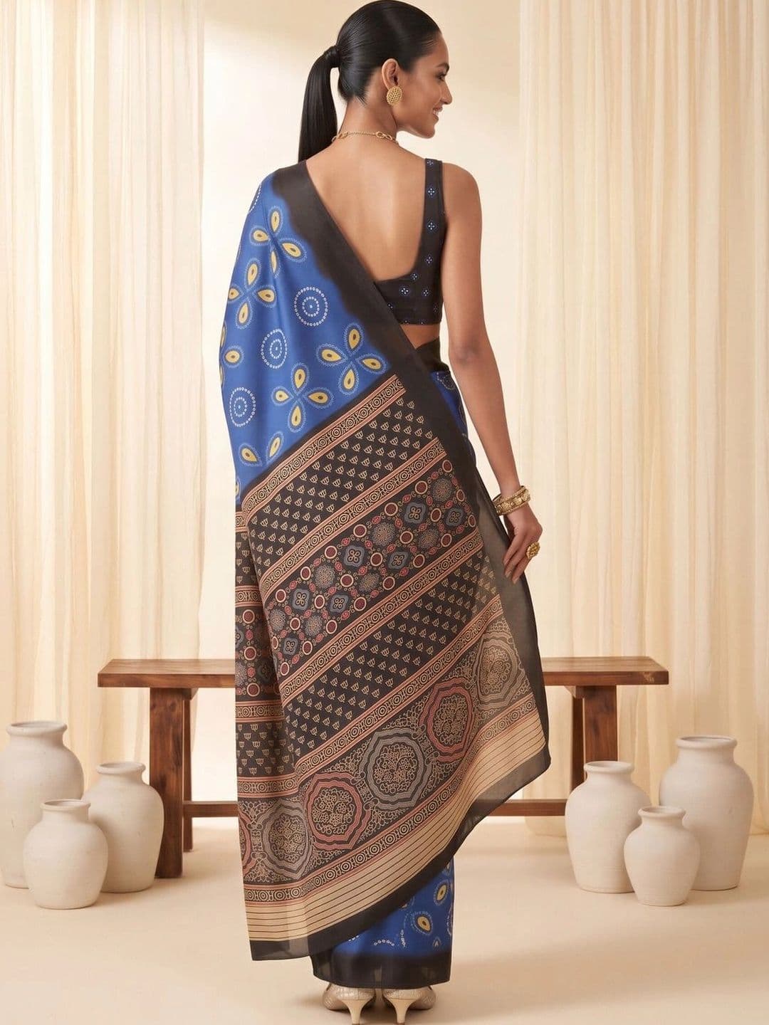 Saree mall women Bagh Satin Designer Block Print Sarees thumbnail 2