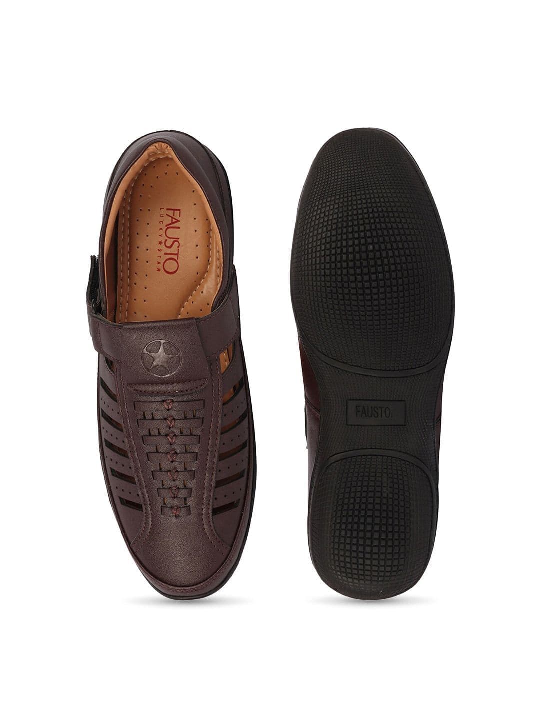FAUSTO Men Brown & Black PU Shoe-Style Sandals thumbnail 5