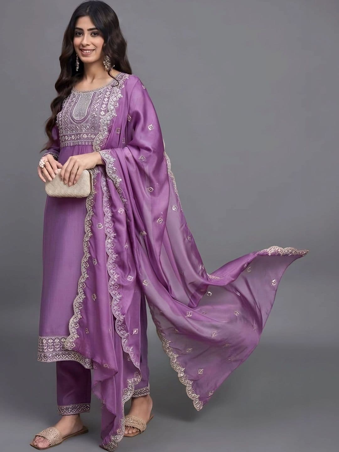 Moda Rapido Women Ethnic Motifs Embroidered Regular Thread Work Kurta with Trousers & With Dupatta - view 1