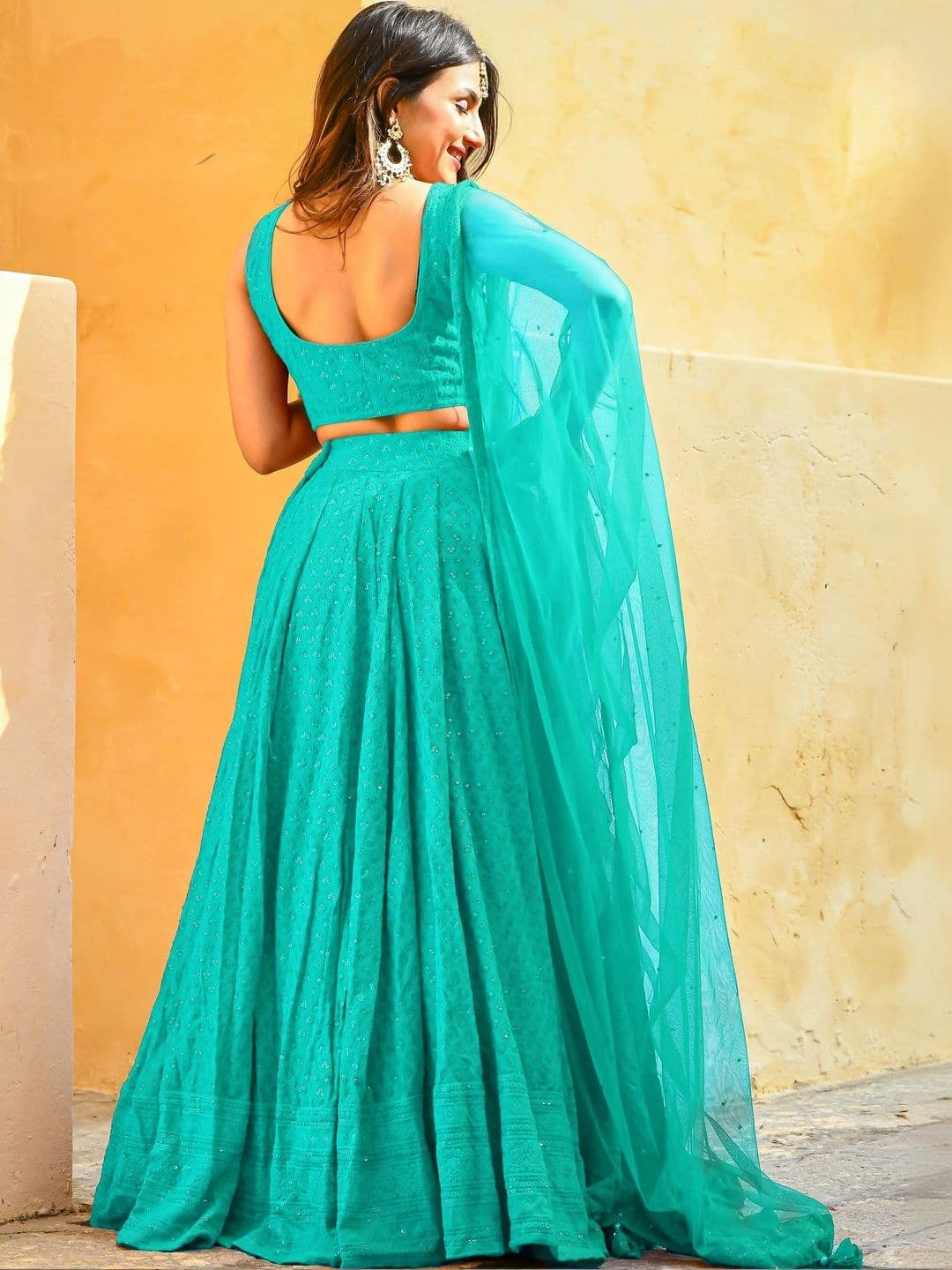 ETHNIC PLUS Embellished Sequinned Semi-Stitched Lehenga & Unstitched Blouse With Dupatta thumbnail 3