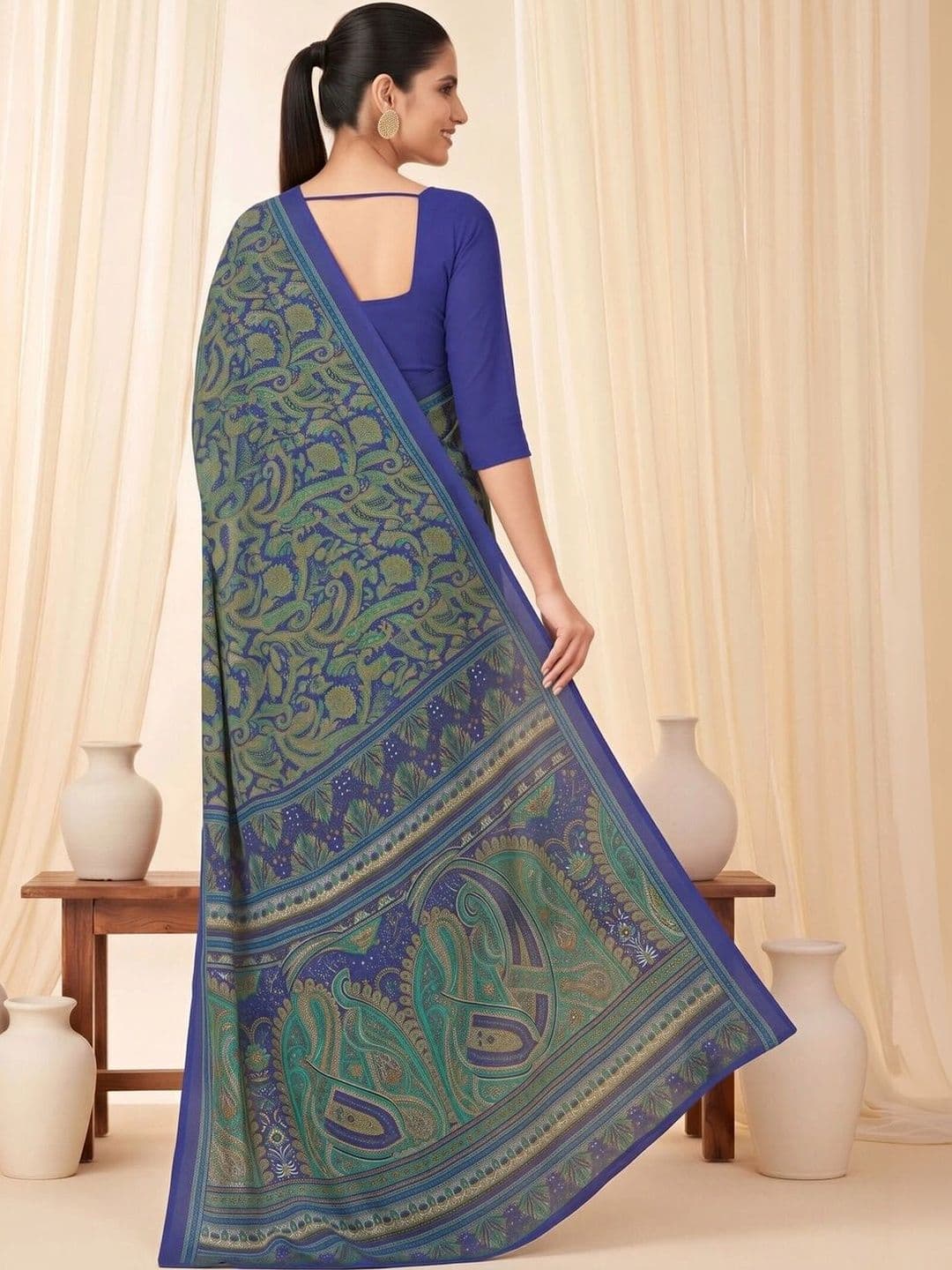 Saree mall Paisley Poly Crepe Designer Bagru Sarees thumbnail 4