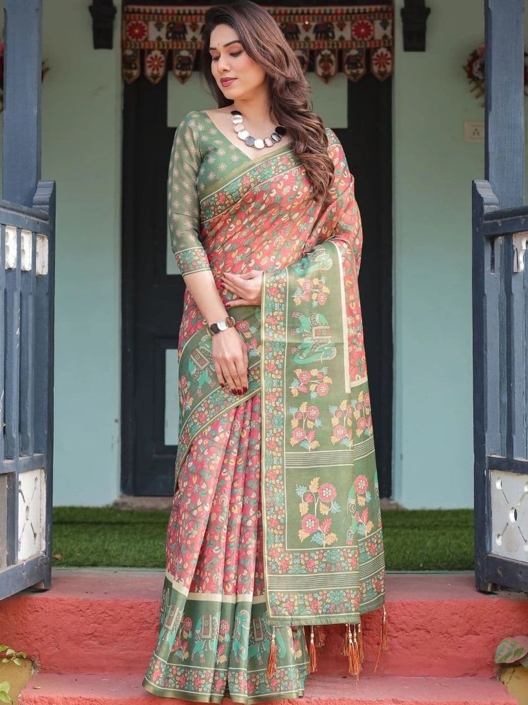Suha Floral Art Silk Saree - view 1