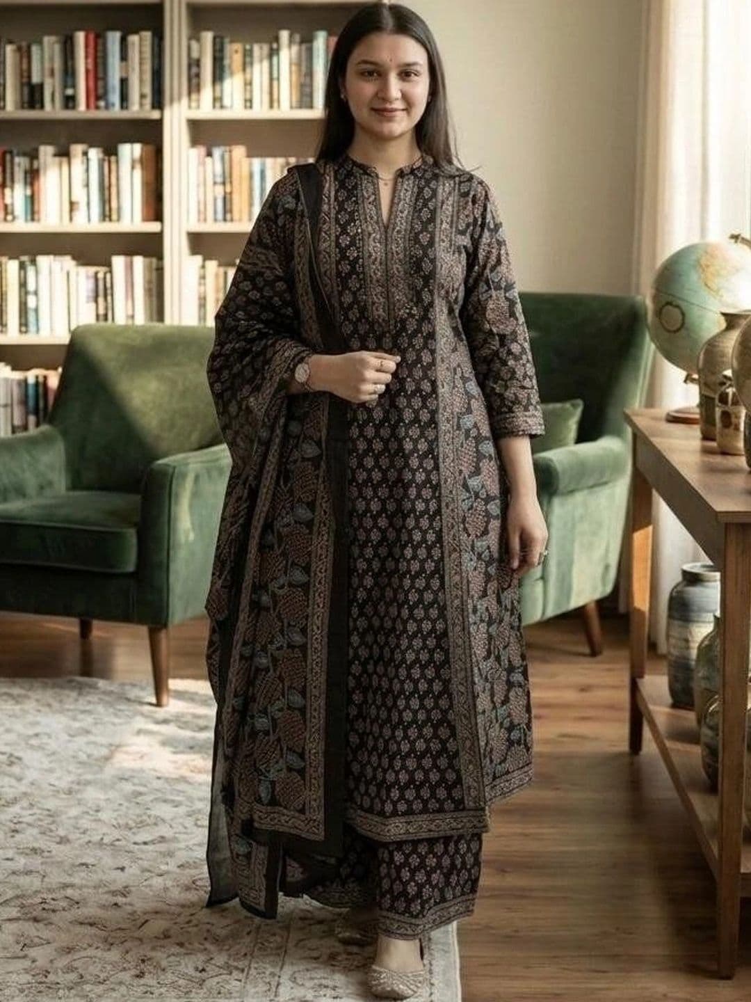 MILAAV Women Ethnic Motifs Printed Regular Mirror Work Pure Cotton Kurta with Palazzos & With Dupatta thumbnail 5