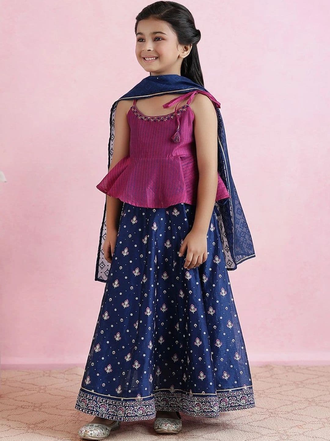Fabindia Girls Thread Work Ready to Wear Lehenga & Blouse With Dupatta thumbnail 6
