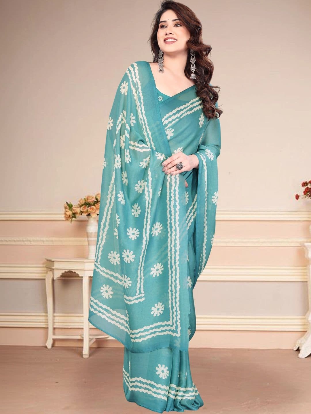 Owee Floral Pure Chiffon Designer Saree - view 1