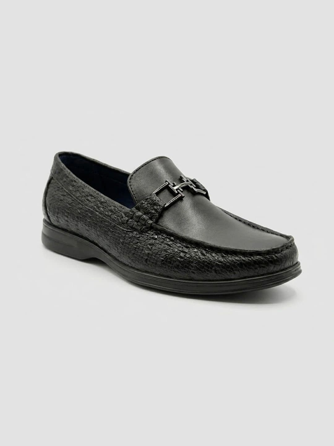 House of Pataudi Men Textured Round Toe Slip-On Loafers Formal Shoes thumbnail 2