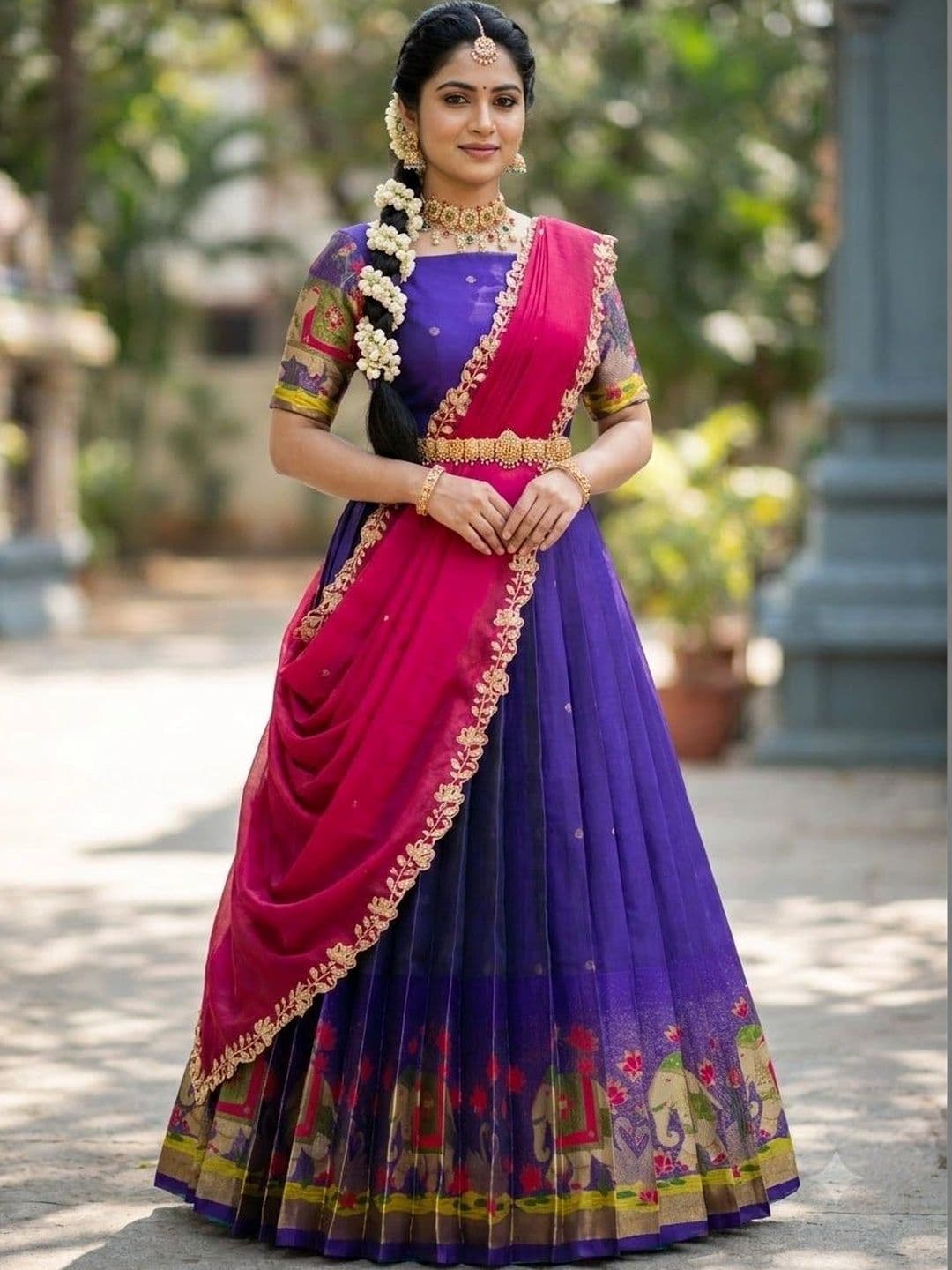 Pink Bindi Embellished Semi-Stitched Lehenga & Unstitched Blouse With Dupatta thumbnail 5