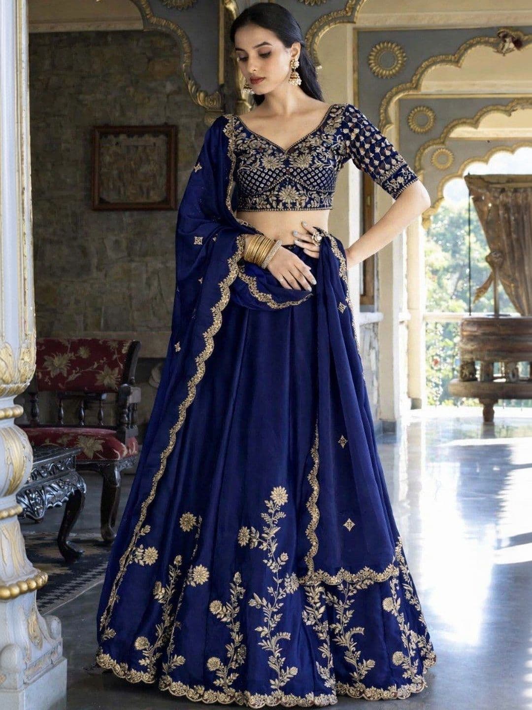 BLUSH STREET Embroidered Semi-Stitched Lehenga & Blouse With Dupatta - view 1