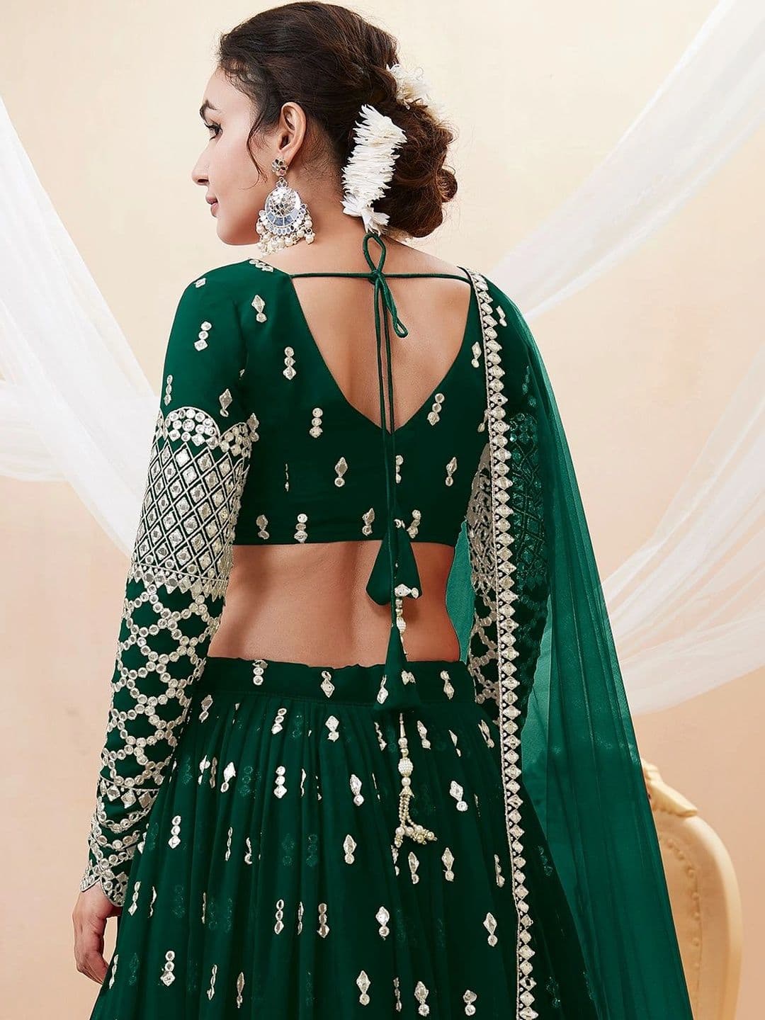 Zeel Clothing Embellished Mirror Work Semi-Stitched Lehenga & Unstitched Blouse With Dupatta thumbnail 2