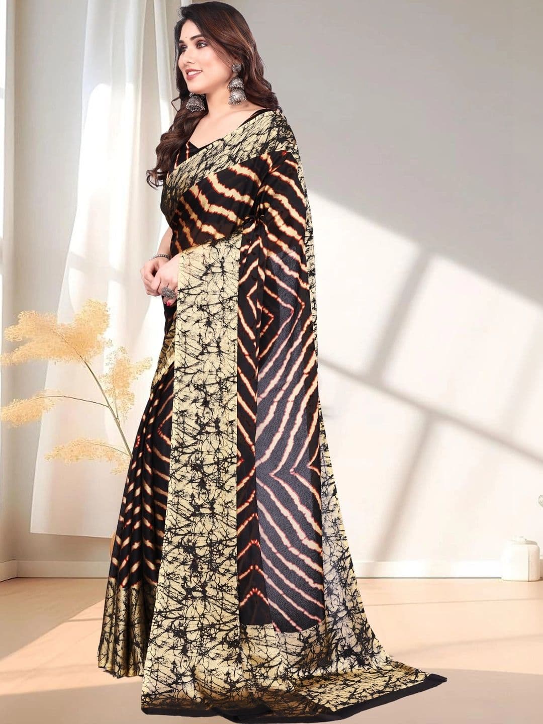 Owee Tie and Dye Pure Chiffon Designer Saree - view 1