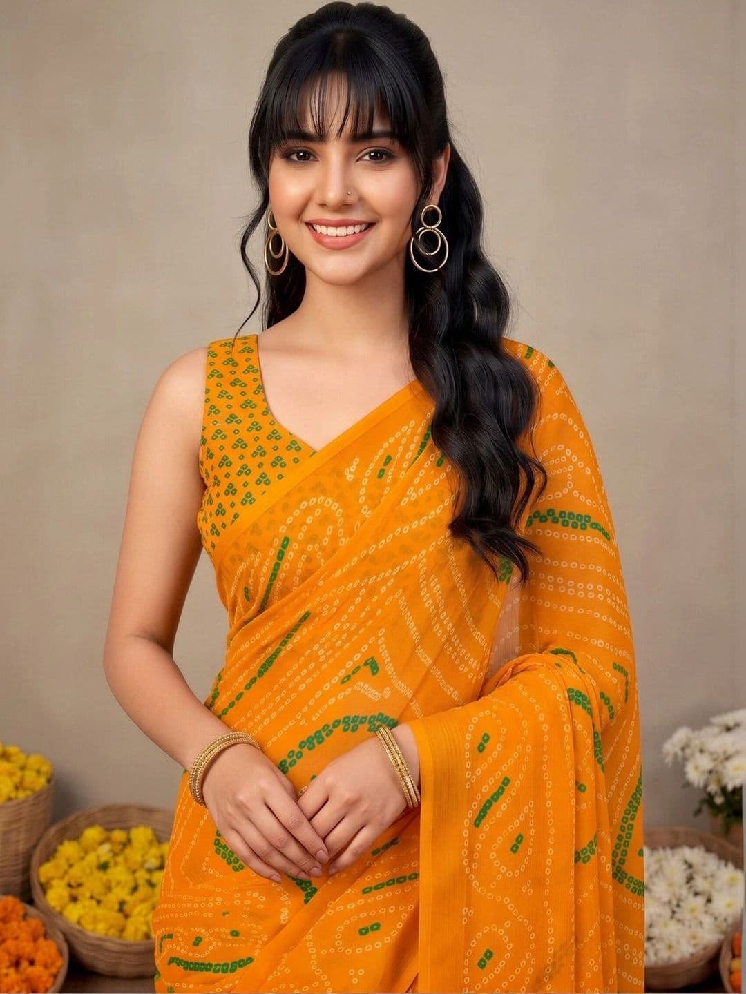 KALINI Bandhani Poly Chiffon Designer Bandhani Saree thumbnail 5
