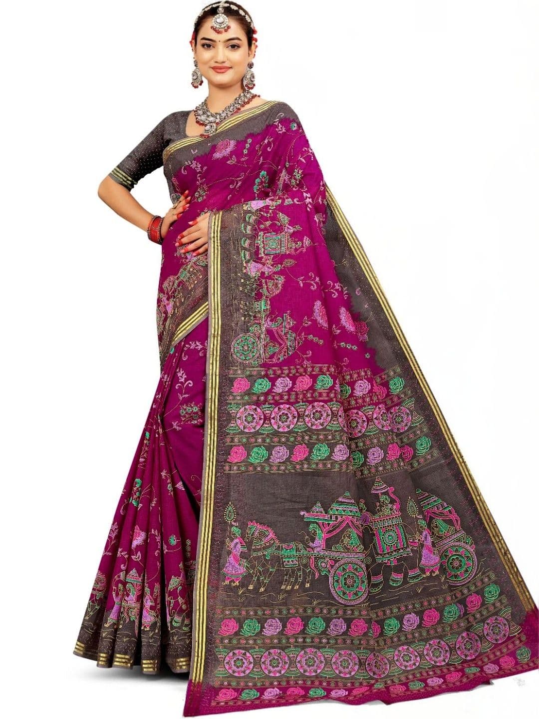 SONARIKA CREATION Ethnic Motifs Pure Cotton Handloom Block Print Saree - view 1