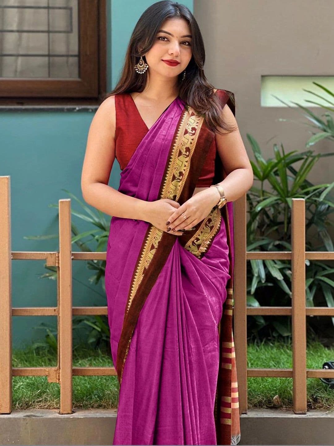 KALINI Woven Design Zari Silk Cotton Designer Gadwal Saree thumbnail 6