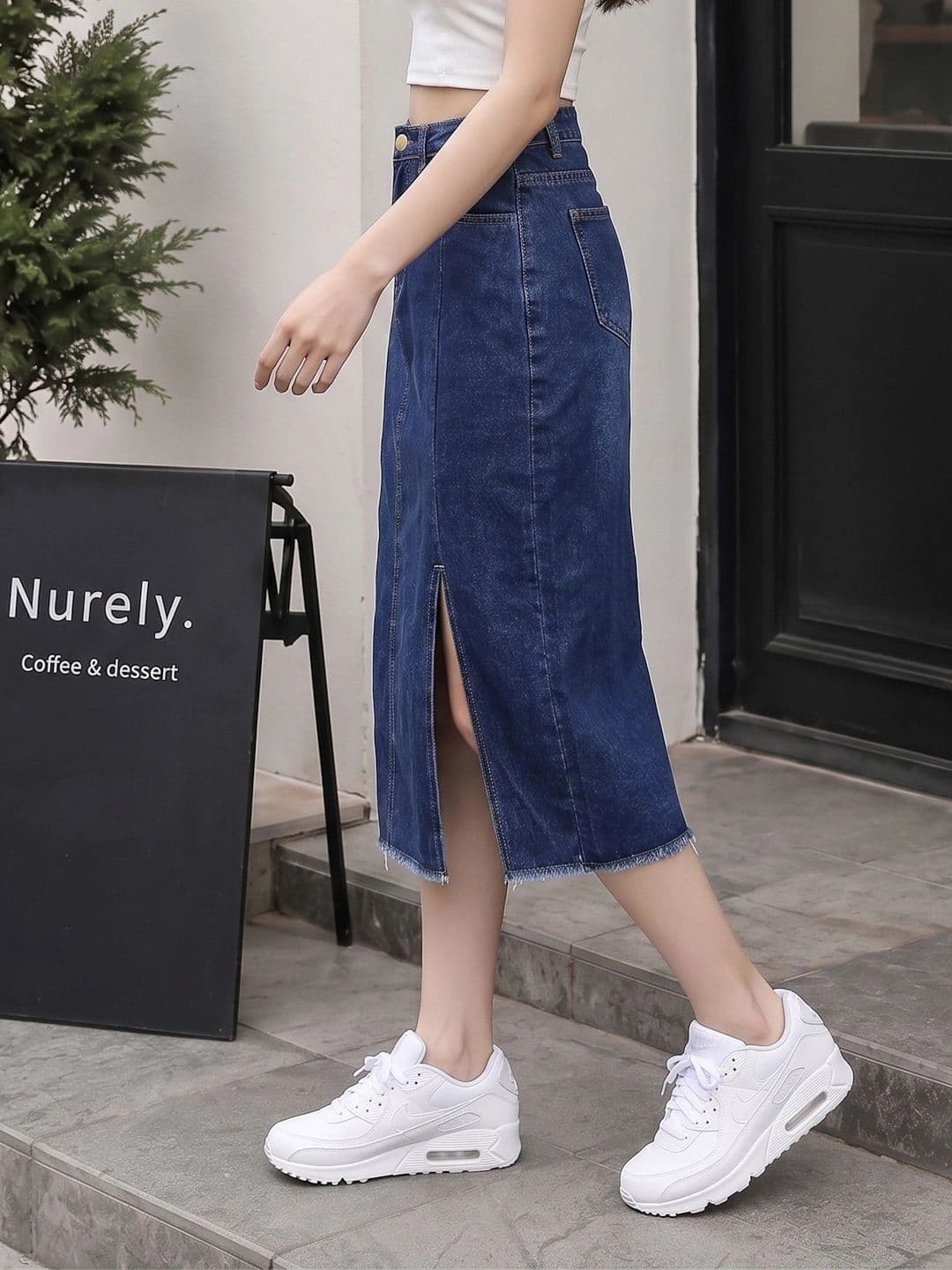 Style Quotient Women Cotton Front Slit Midi Straight Skirt thumbnail 4