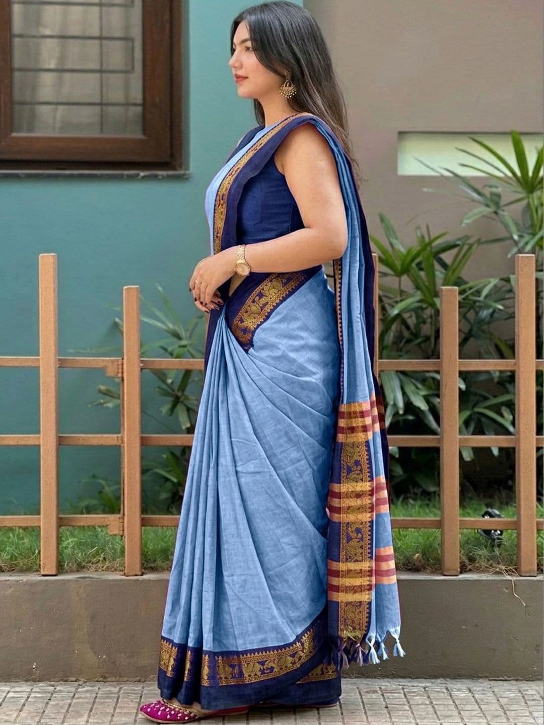 KALINI Kalamkari Zari Silk Cotton Designer Gadwal Saree thumbnail 6