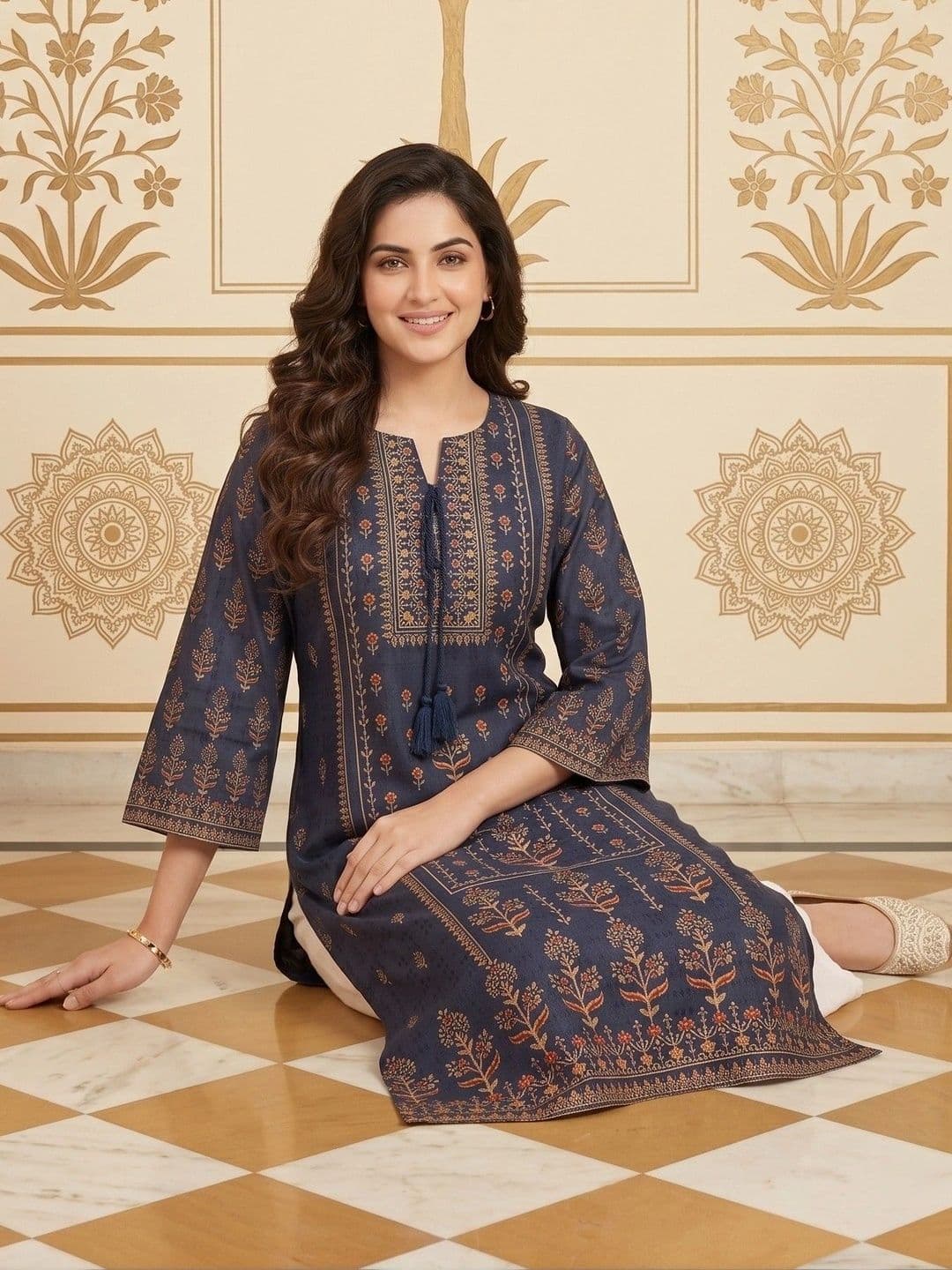 House of Pataudi Women Ethnic Motifs Printed Indie Prints Kurta thumbnail 7