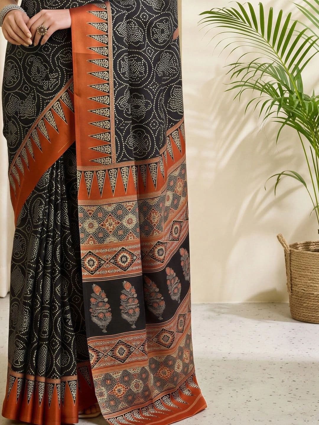 Saree mall Batik Satin Designer Block Print Sarees thumbnail 2