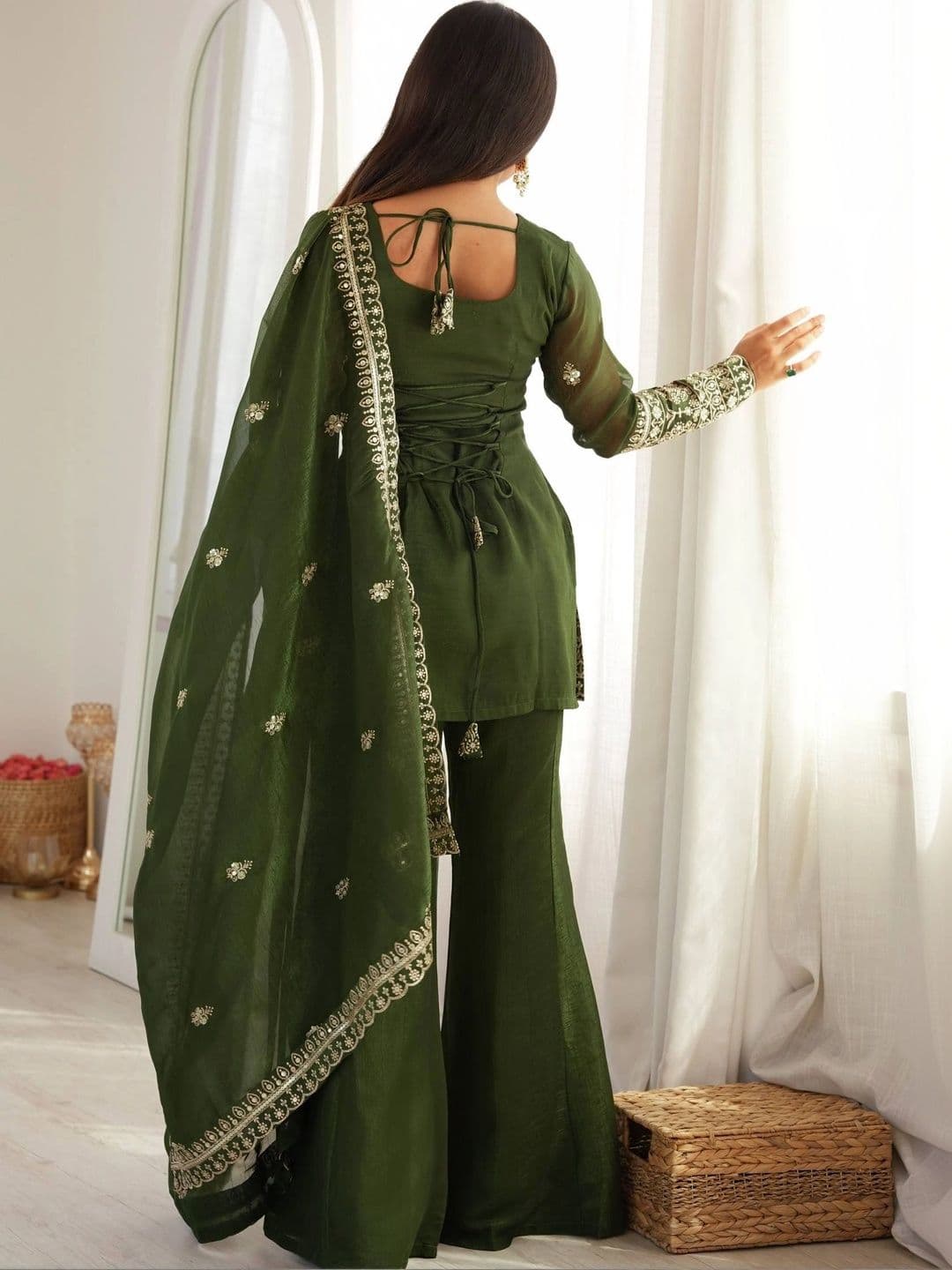 VASTRABELLA Women Ethnic Motifs Embroidered Regular Sequinned Kurta with Palazzos & With Dupatta thumbnail 3