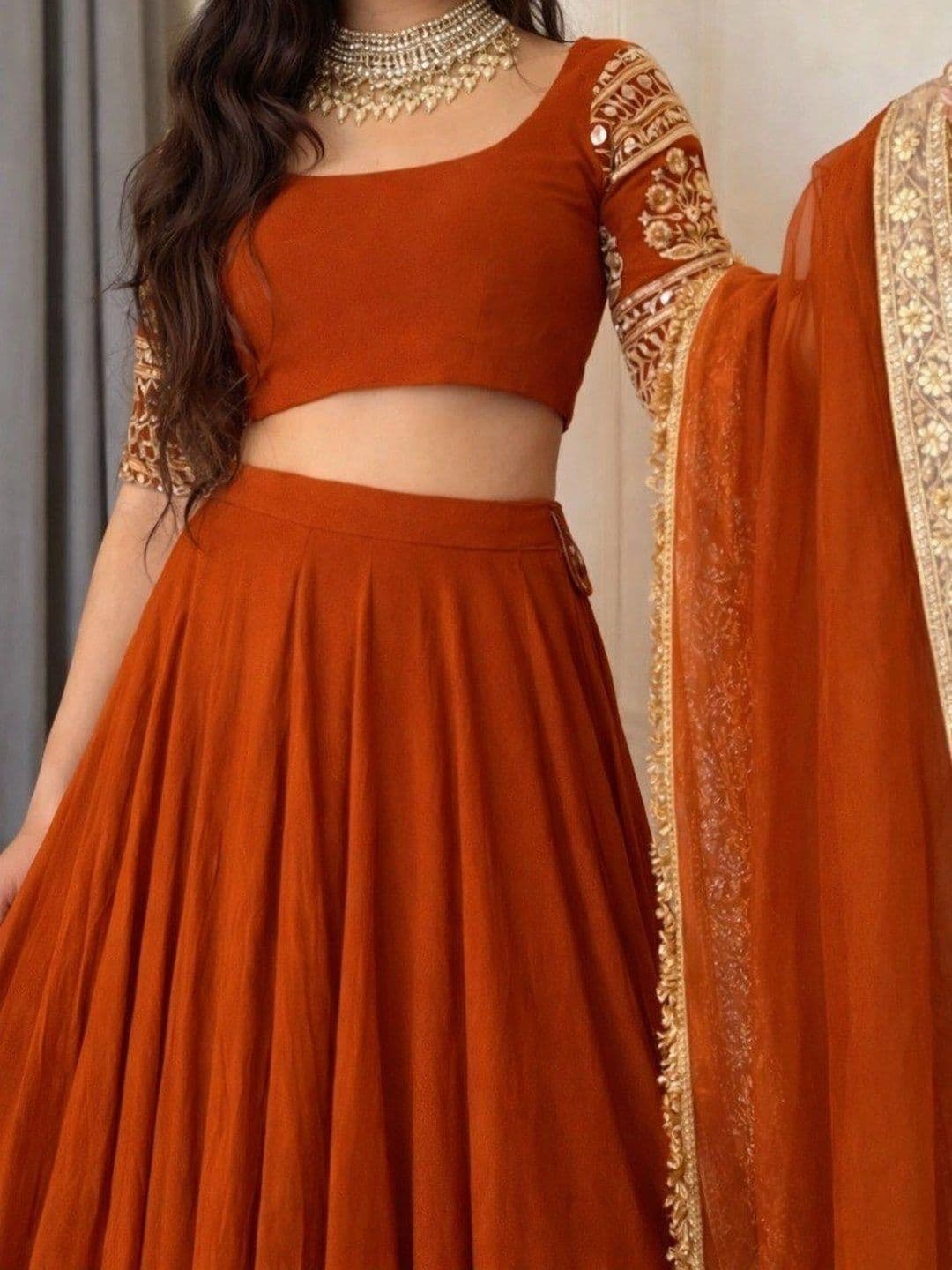 BLUSH STREET Embroidered Semi-Stitched Lehenga & Blouse With Dupatta thumbnail 3