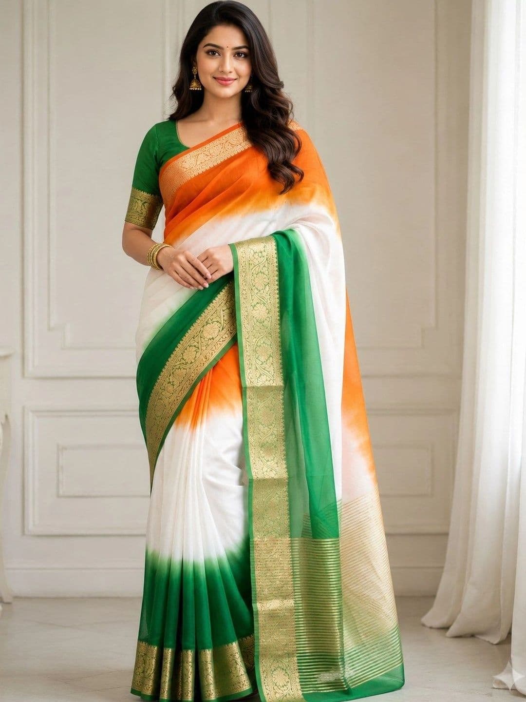 Sangria Tie and Dye Zari Organza Saree - view 1