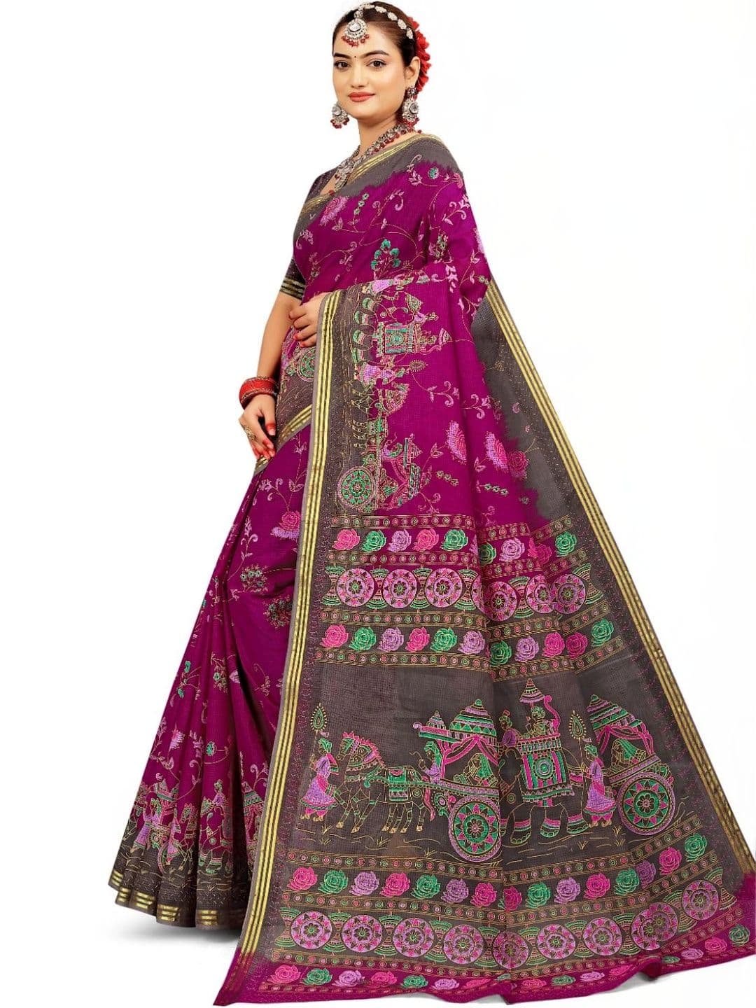 SONARIKA CREATION Ethnic Motifs Pure Cotton Handloom Block Print Saree thumbnail 2