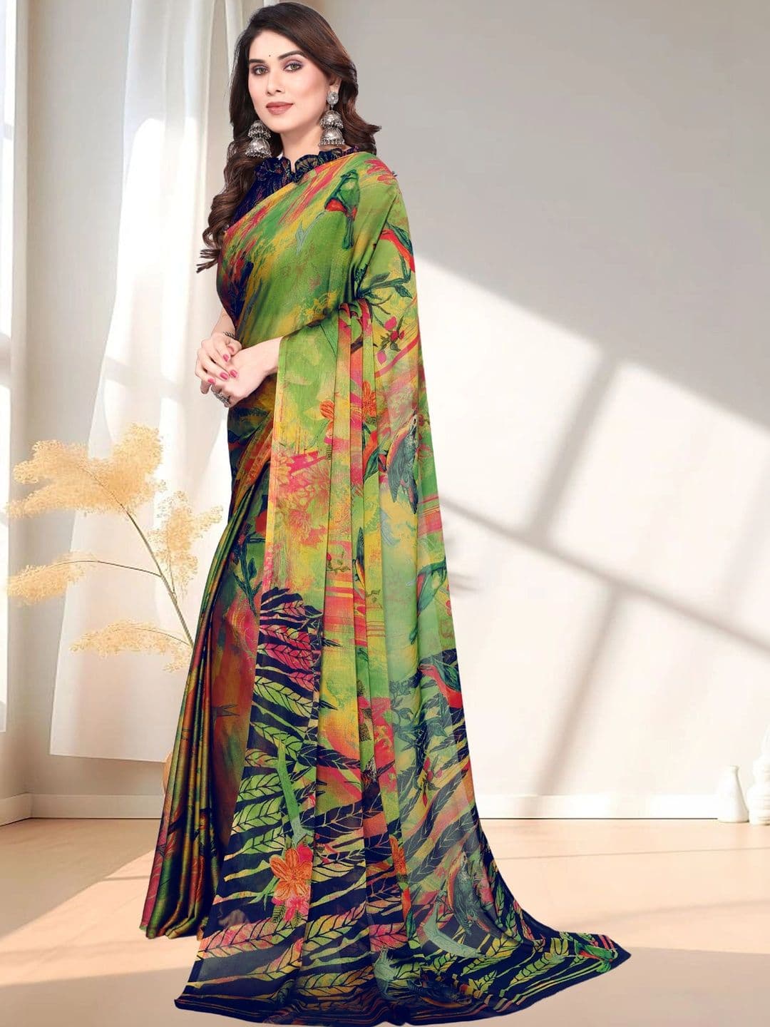 Owee Pure Chiffon Fusion Saree thumbnail 2