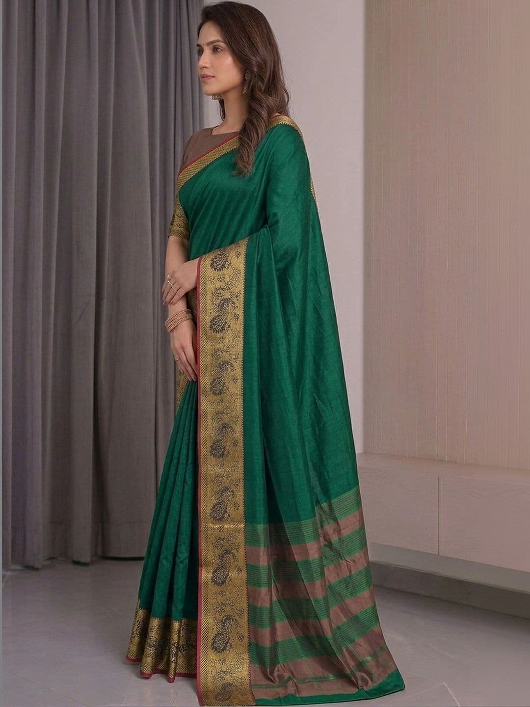 Owee Zari Silk Cotton Designer Saree thumbnail 2