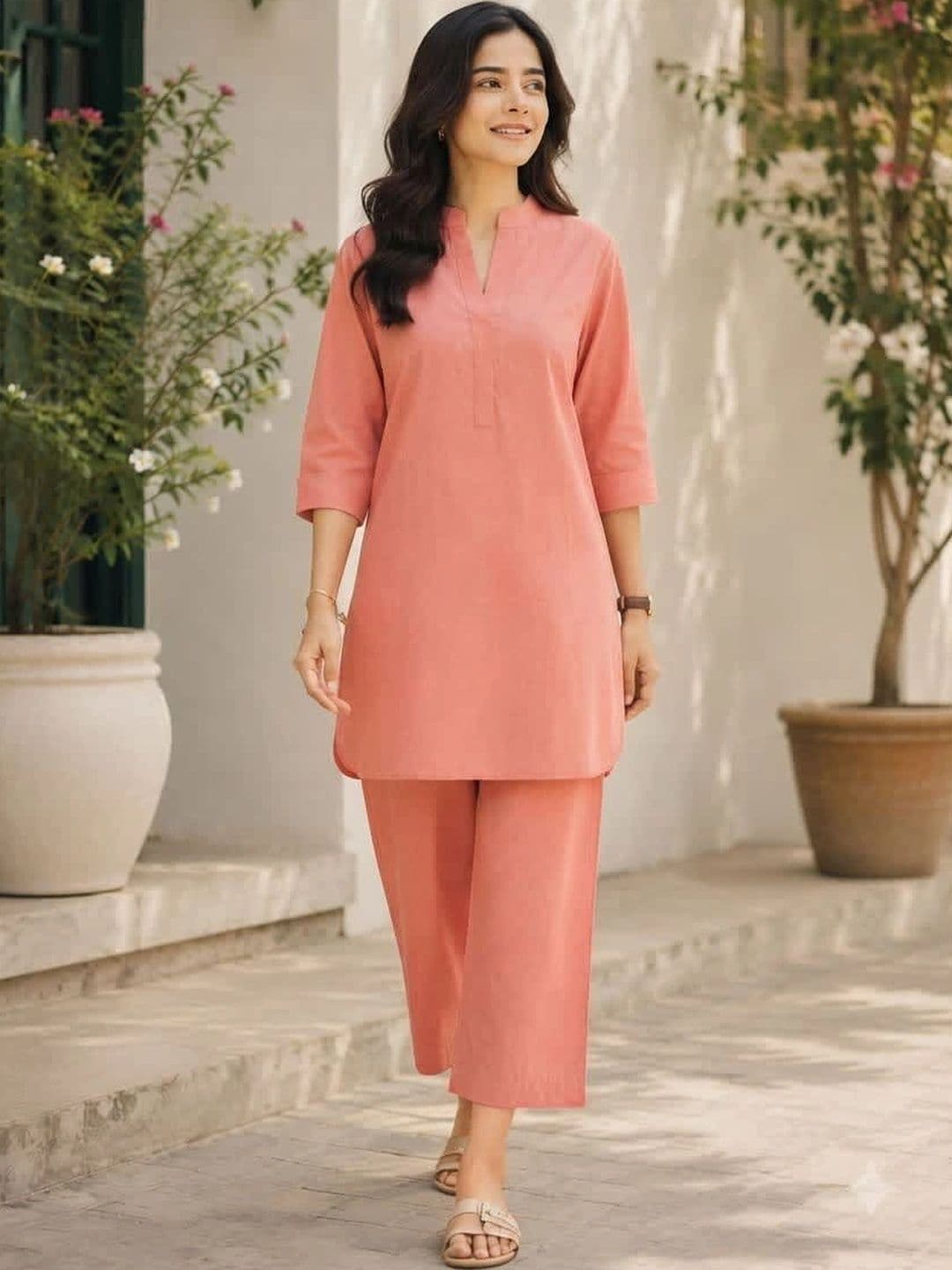 YUVVIK Women Regular Pure Cotton Kurta with Palazzos thumbnail 5