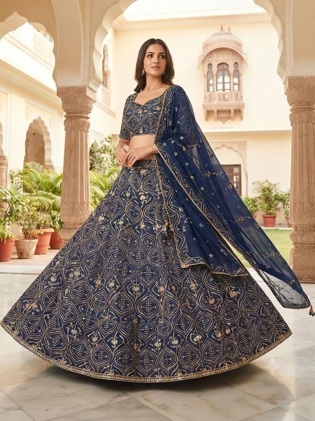 Indi Kal Embroidered Sequinned Ready to Wear Lehenga & Blouse With Dupatta - view 1