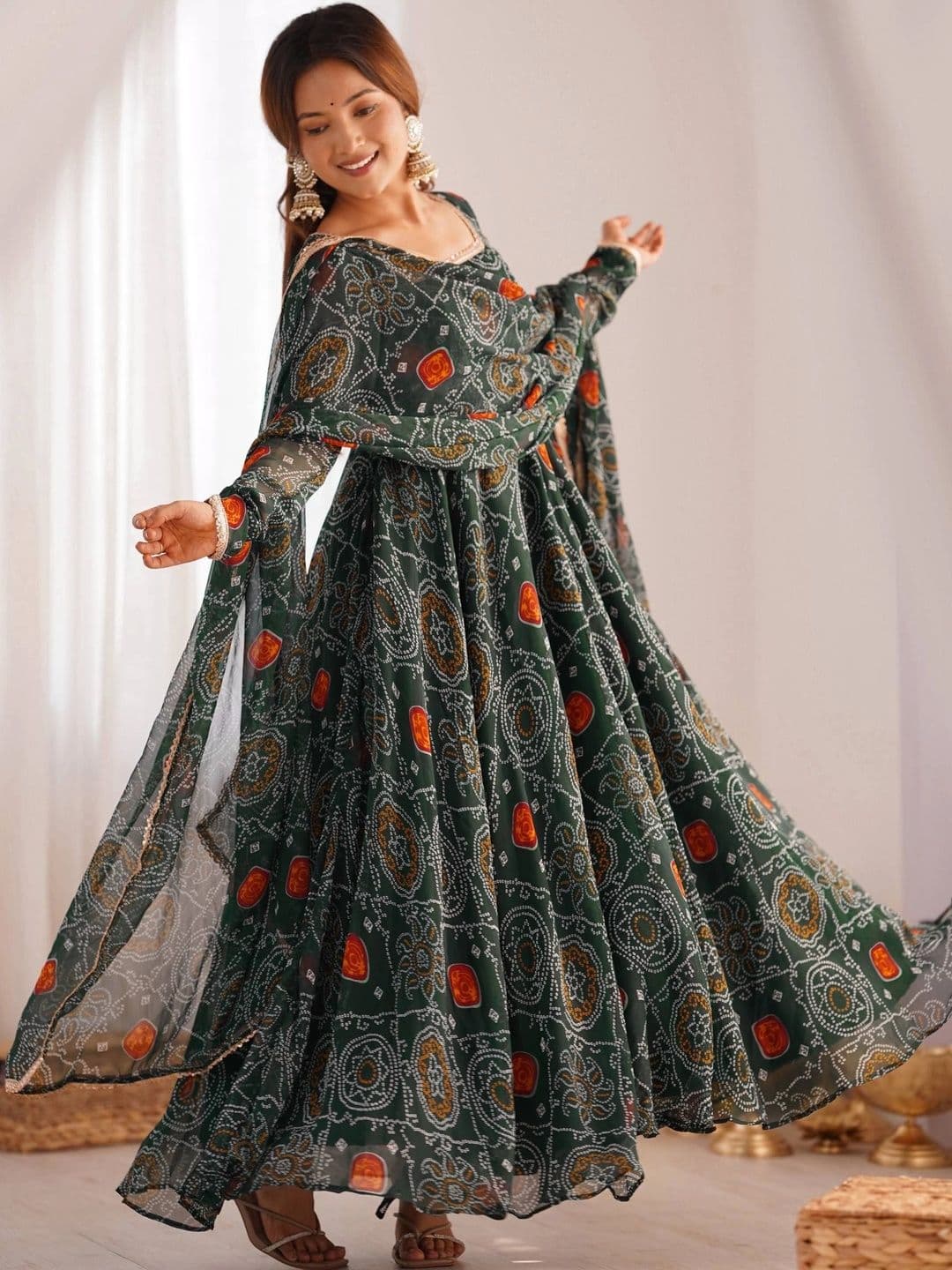 VASTRABELLA Women Ethnic Motifs Printed Regular Silk Chiffon Kurta with Pyjamas & With Dupatta - view 1