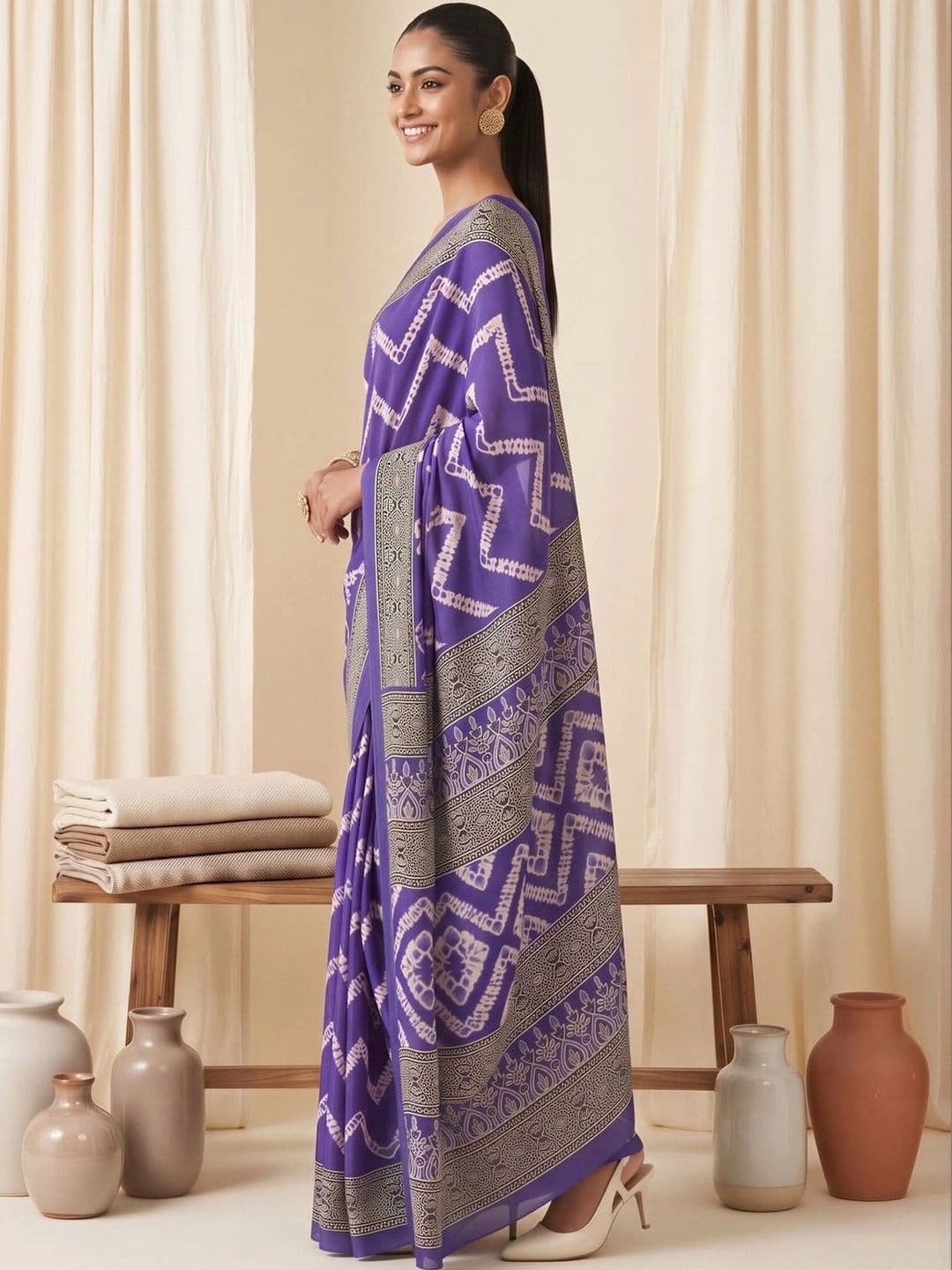Saree mall Batik Satin Designer Block Print Sarees thumbnail 6