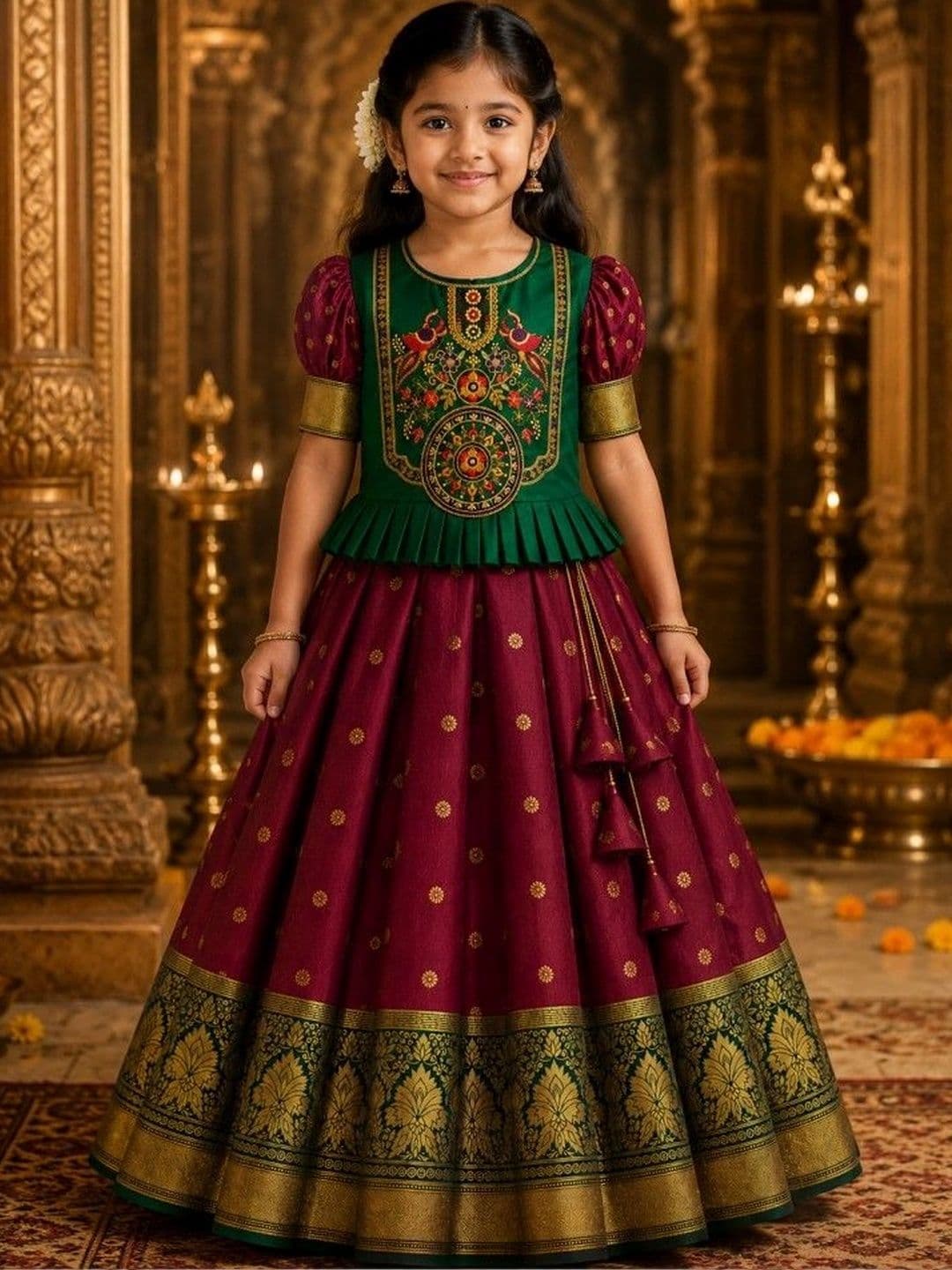 amzira Girls Embroidered Thread Work Ready to Wear Lehenga & - view 1