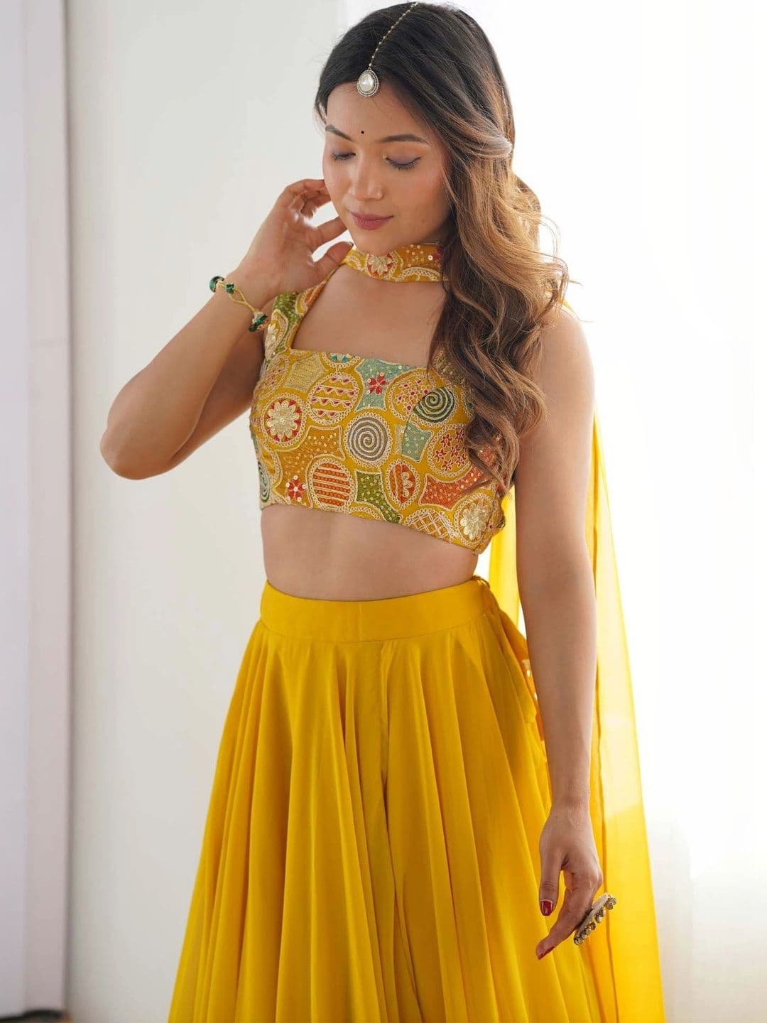 PALMIRA Embroidered Thread Work Ready to Wear Lehenga & Blouse With Dupatta thumbnail 2