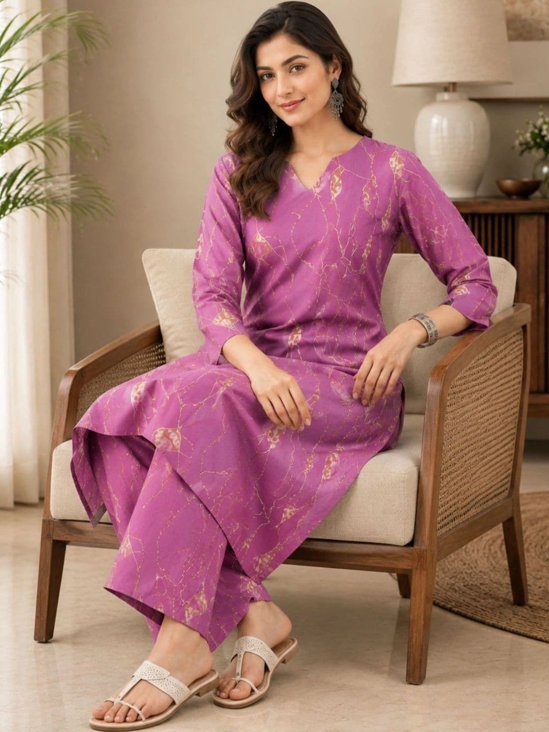 Sangria Women Printed Regular Kurta with Trousers thumbnail 4