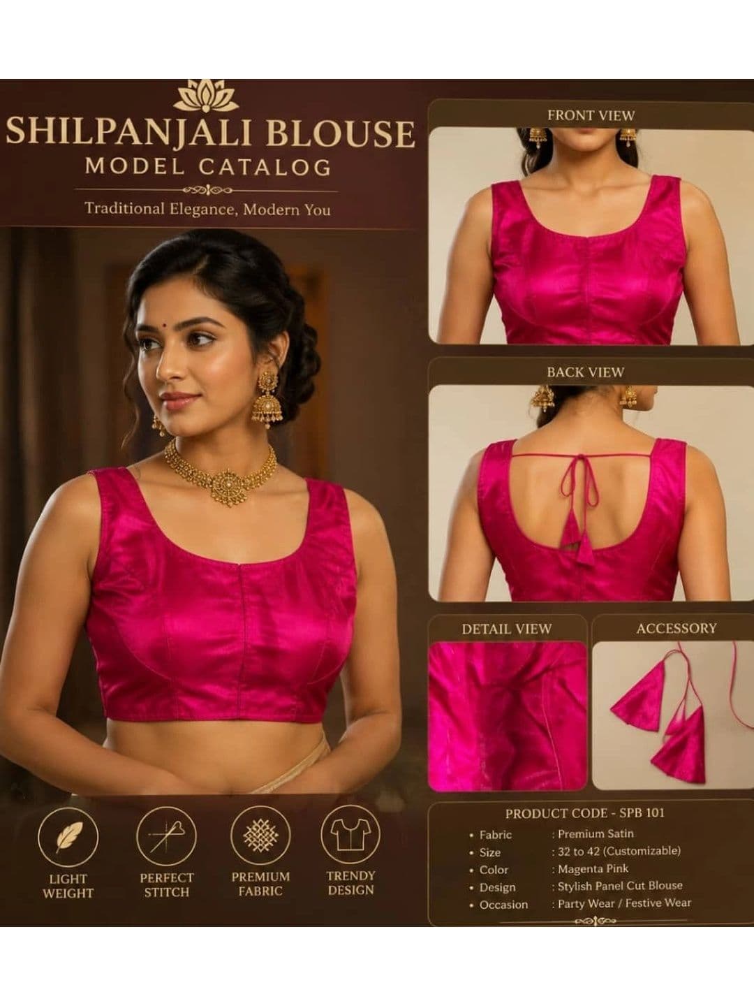 SHILPANJALI Dupion Solid Saree Blouse thumbnail 2