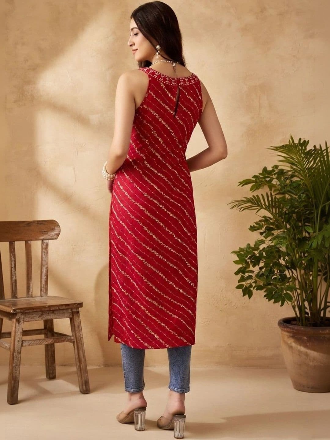 SANTOLIYA Women Leheriya Printed Kurta thumbnail 3
