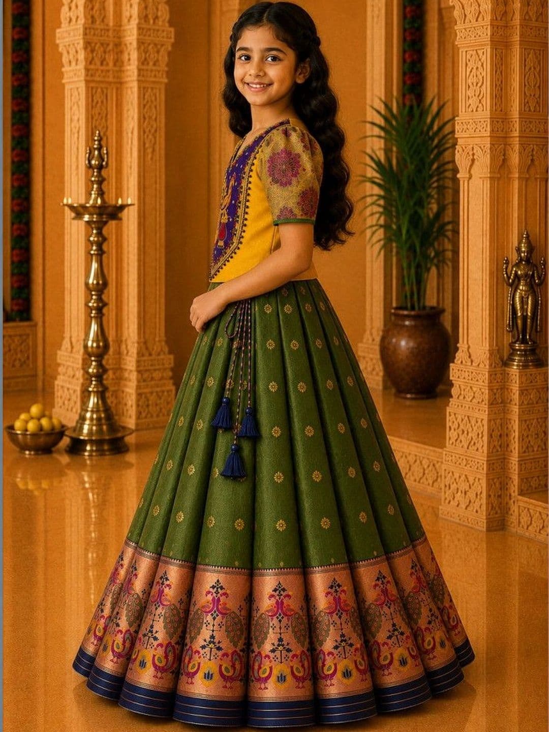 amzira Girls Embroidered Thread Work Ready to Wear Lehenga & thumbnail 2