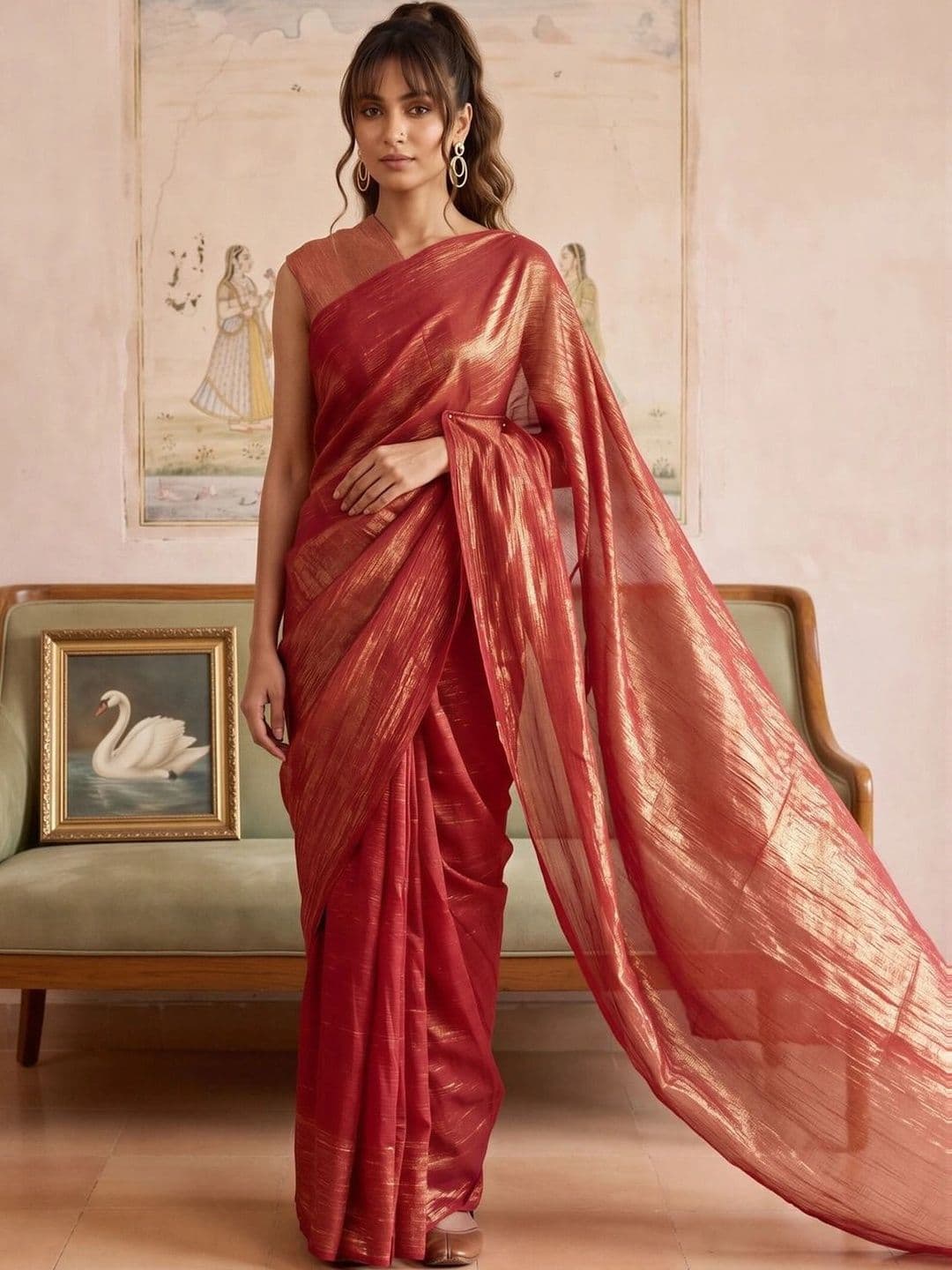 KALINI Striped Zari Tissue Designer Saree thumbnail 2