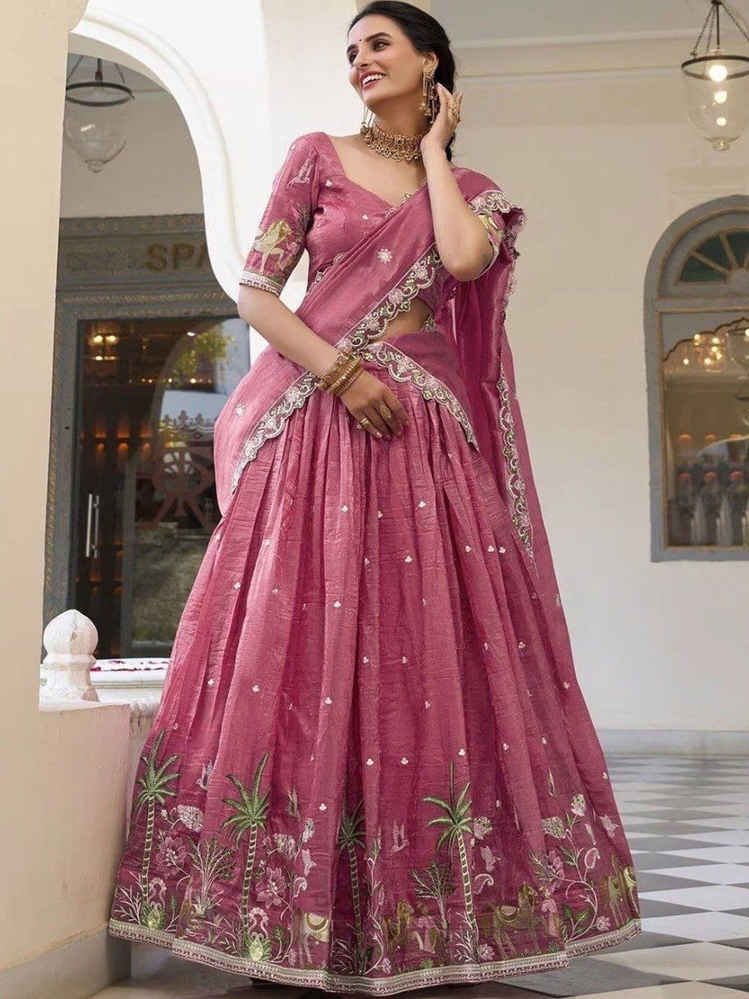 BLUSH STREET Embroidered Thread Work Semi-Stitched Lehenga & Blouse With Dupatta - view 1