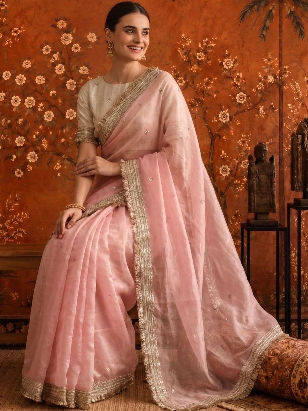 Sangria Embellished Embroidered Satin Saree thumbnail 5